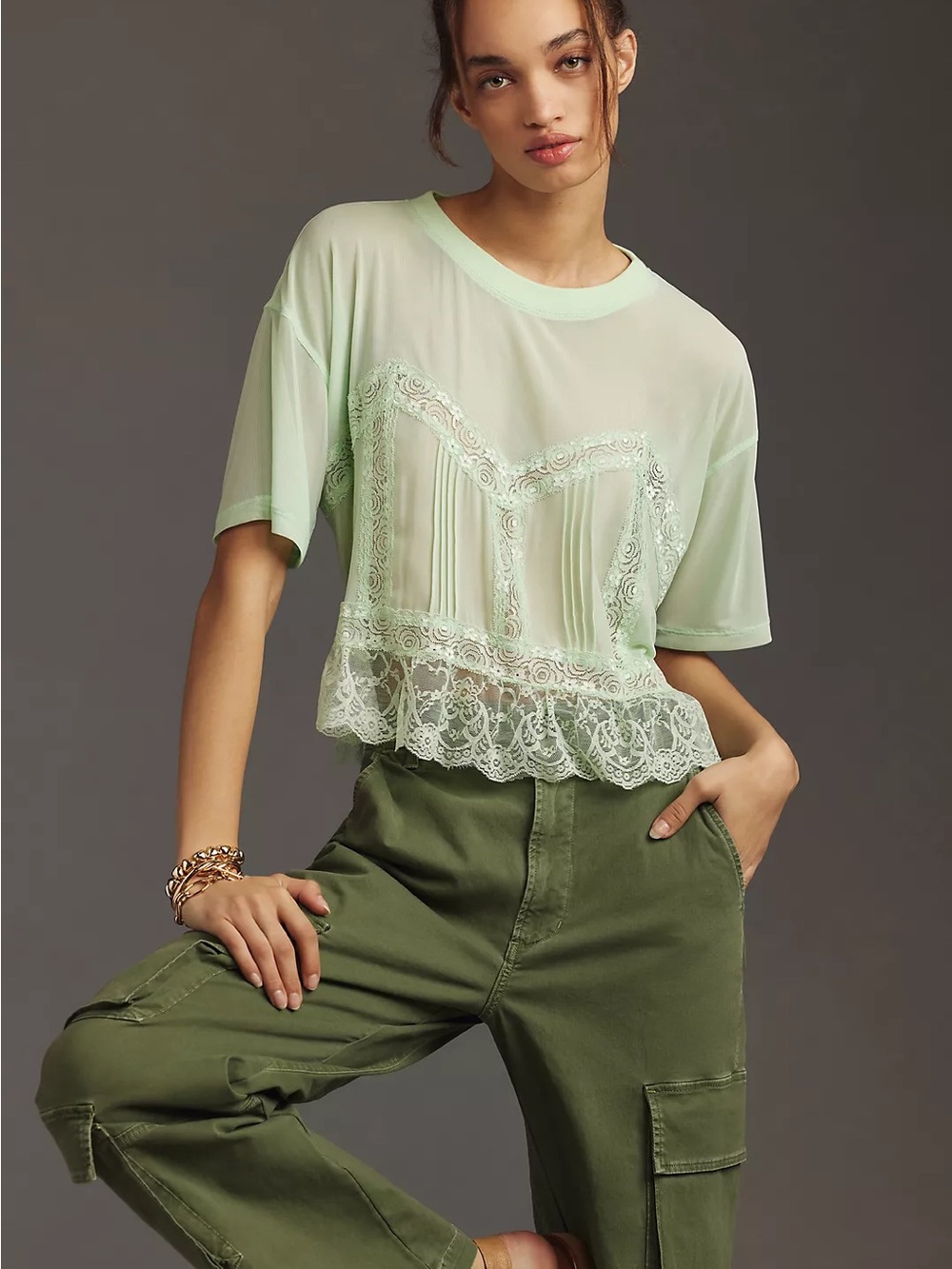Nwot DOLAN Short-Sleeve Sheer Lace Top
